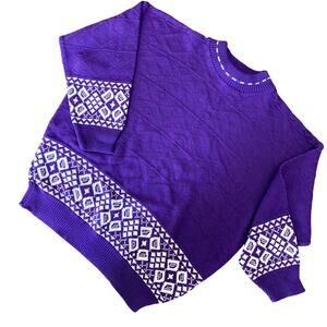 Vintage Women's Purple Knit Nordic Cottagecore Artisan Maximalist Sweater 20W